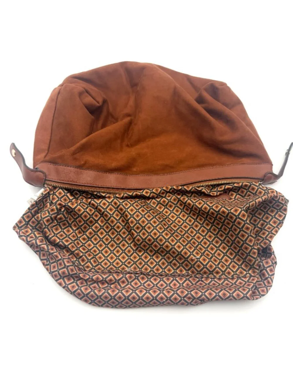 Sondra Roberts Squared Brown Slouch Hobo Shoulder Bag Faux Suede Zip Purse
